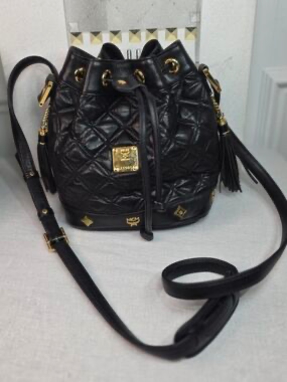 MCM quilted vintage bucket bag